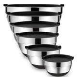 GadgetChefs™ Stainless Steel Mixing Bowls Set with Lids & Non-Slip Base – Nesting Kitchen Baking Bowls